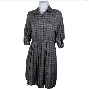 Isabella Sinclair Shirt Dress Women Small Black White Pleated Long Sleeve Pocket